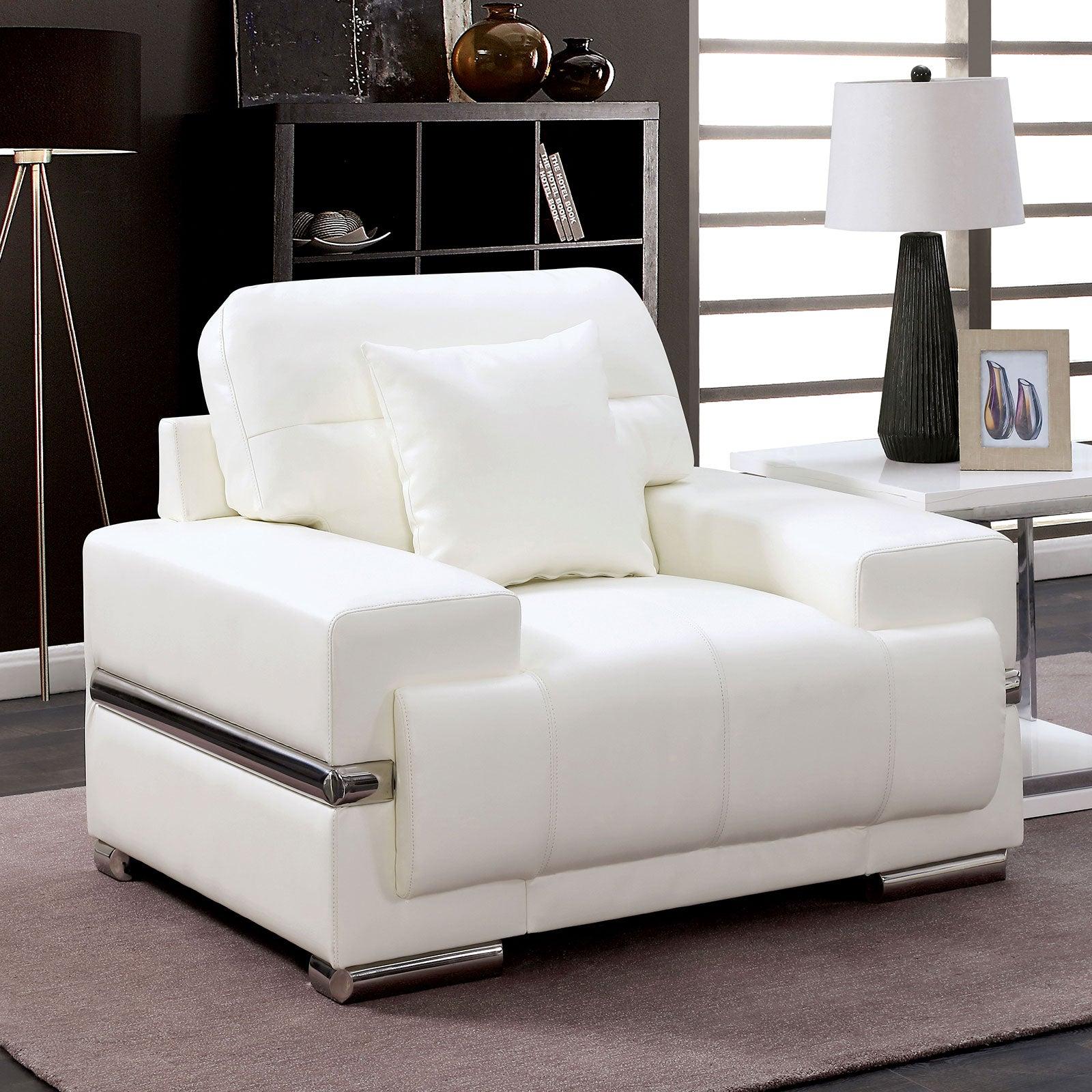 

    
Contemporary White & Chrome Breathable Leatherette Living Room Set 3pcs Furniture of America Zibak
