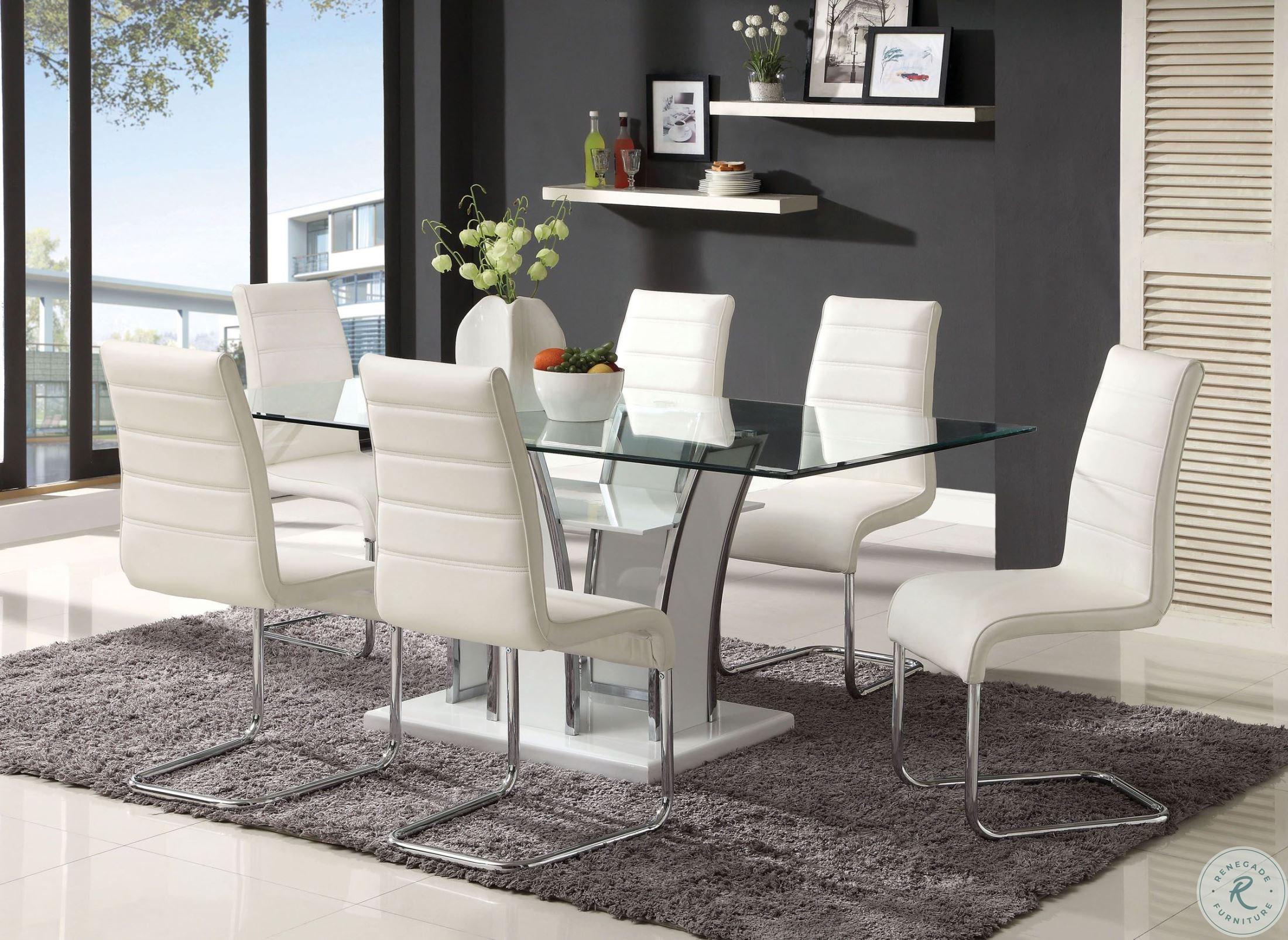 

    
Contemporary White & Chrome Dining Room Set 5pcs Furniture of America Glenview & Mauna
