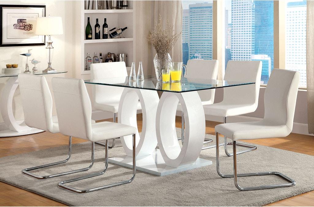 

    
Contemporary White & Chrome Dining Room Set 7pcs Furniture of America Lodia
