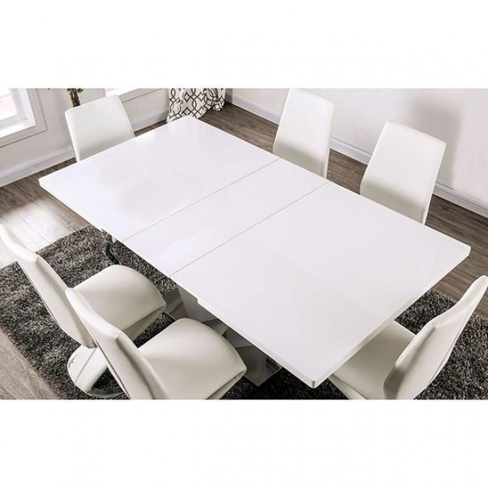 

    
Furniture of America FOA3742T-Set-7 Zain &amp; Midvale Dining Table Set Chrome/White FOA3742T-7PC
