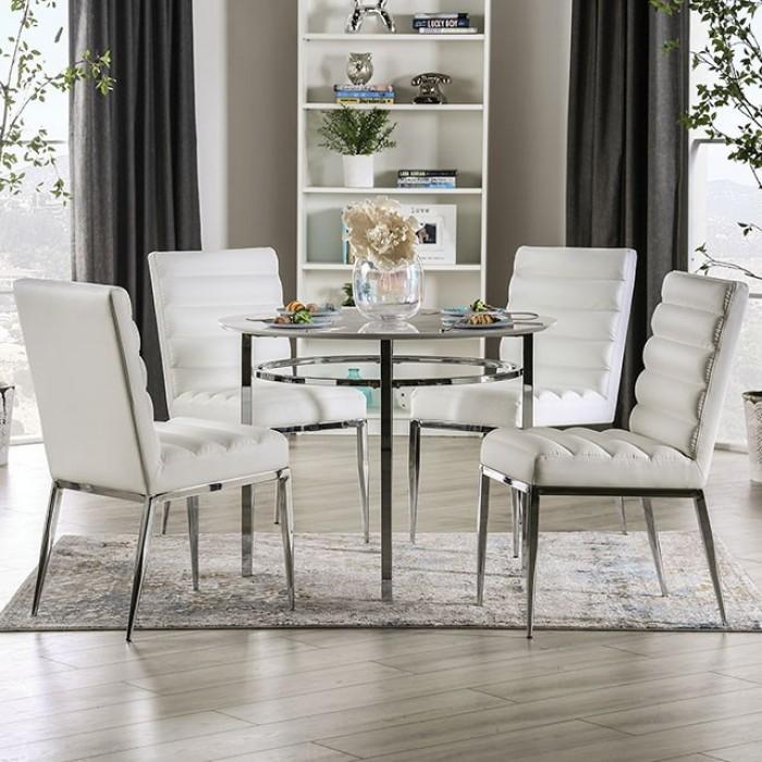 

    
Contemporary White & Chrome Faux Marble Dining Table Furniture of America FOA3797RT Serena
