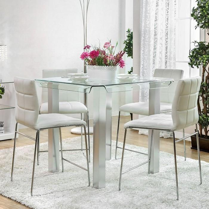 

    
Contemporary White & Chrome Glass Counter Height Table Set 5pcs Furniture of America Richfield & Kona
