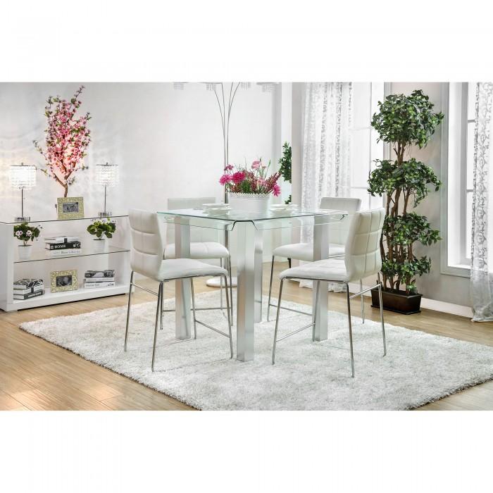 

    
Contemporary White & Chrome Glass Counter Height Table Set 5pcs Furniture of America Richfield & Kona
