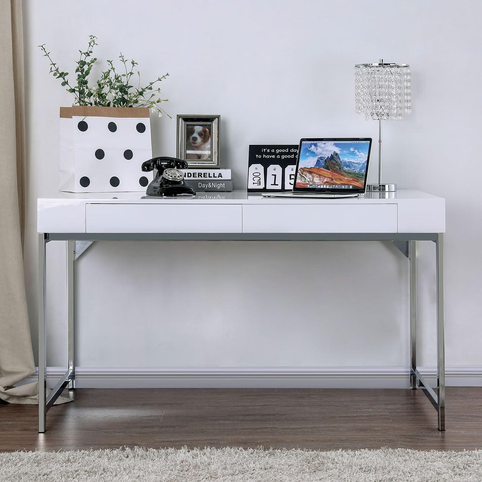 

    
Contemporary White & Chrome Metal Desk Furniture of America CM-DK5204 Loke
