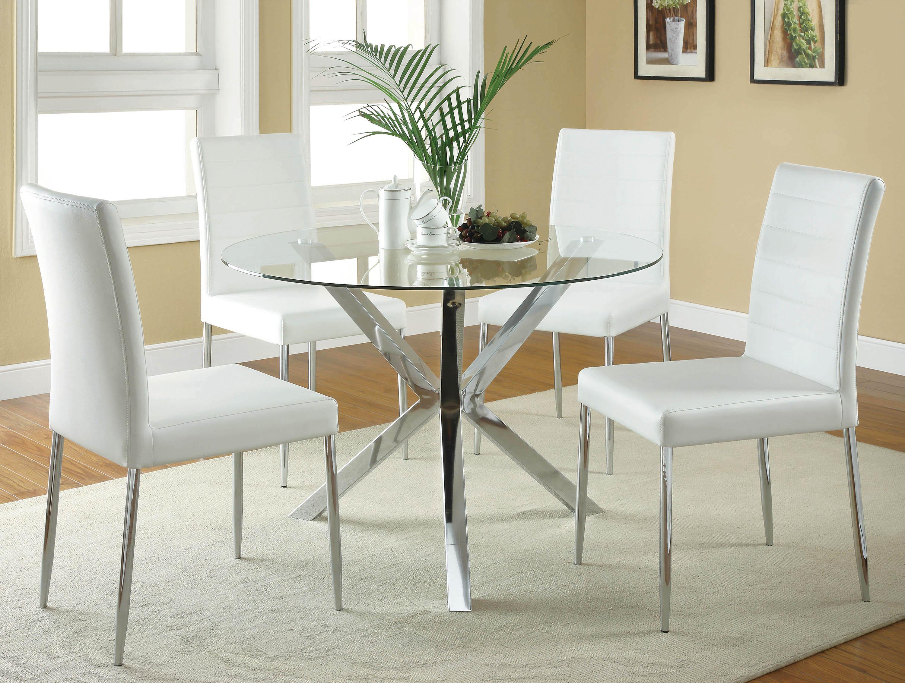 Contemporary Dining Room Set 120760-WHT-S5 Vance 120760-WHT-S5 in White Leatherette