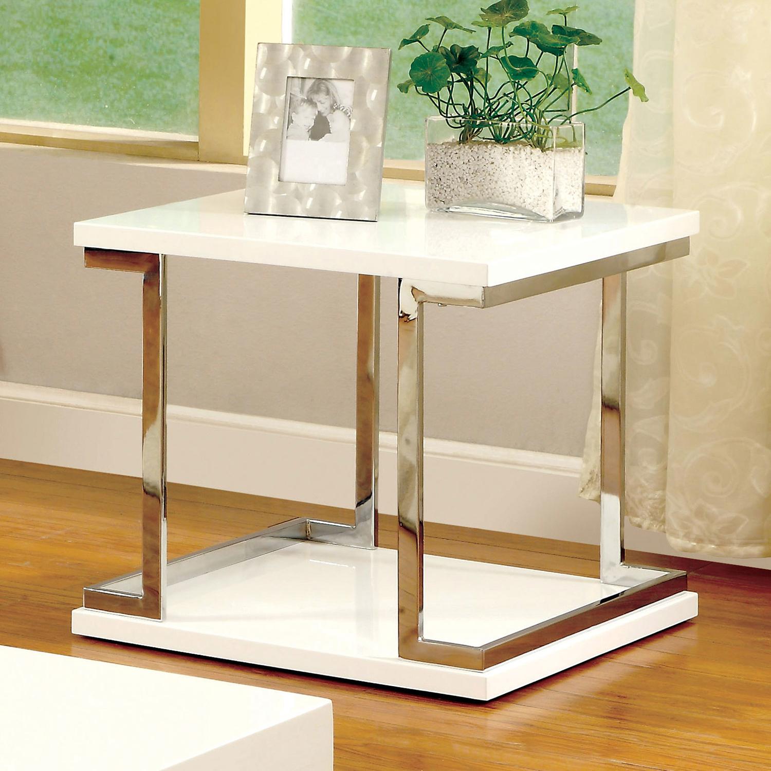 

    
Contemporary White & Chrome Metal End Table Set 2pcs Furniture of America Meda
