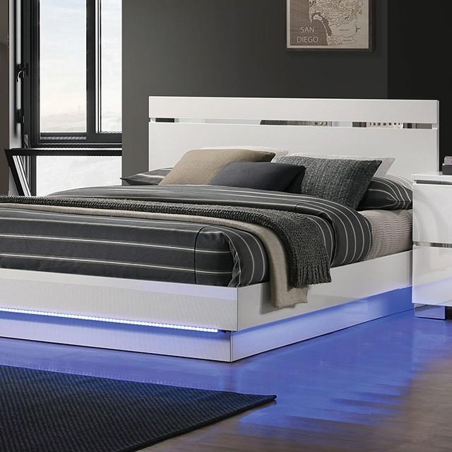 

    
Contemporary White/Chrome Solid Wood California King Platform Bed Furniture of America Erlach FOA7189WH-CK
