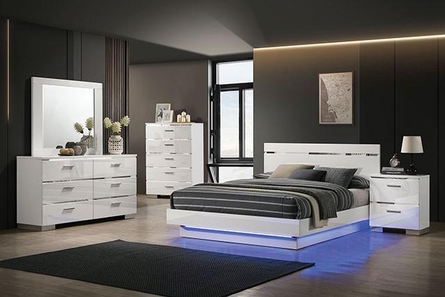 

    
Contemporary White/Chrome Solid Wood California King Platform Bedroom Set 5PCS Furniture of America Erlach FOA7189WH-CK-5PCS
