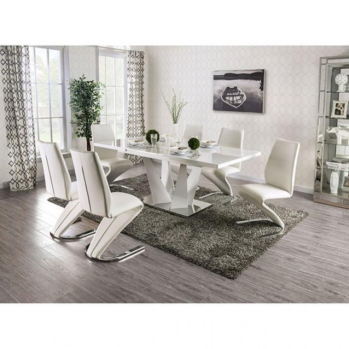 

    
Contemporary White & Chrome Steel Base Dining Table Furniture of America FOA3742T Zain
