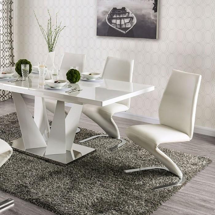 

    
Contemporary White & Chrome Steel Base Dining Table Furniture of America FOA3742T Zain
