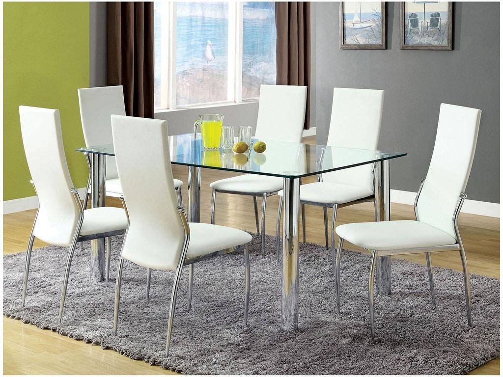 

    
Contemporary White & Chrome Tempered Glass Dining Room Set 7pcs Furniture of America Kona & Kalawao
