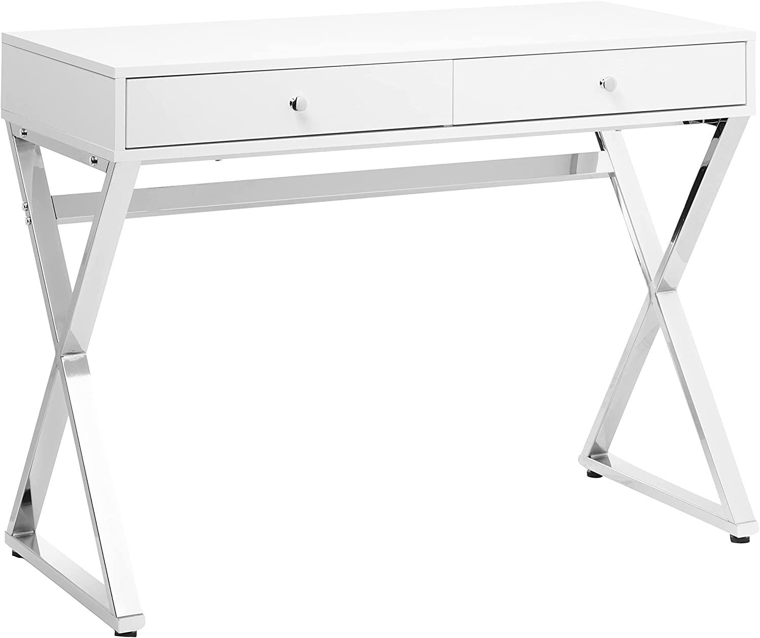 

    
Contemporary White & Chrome Writing Desk WITH USB + End Table by Acme 93060-2pcs Coleen

