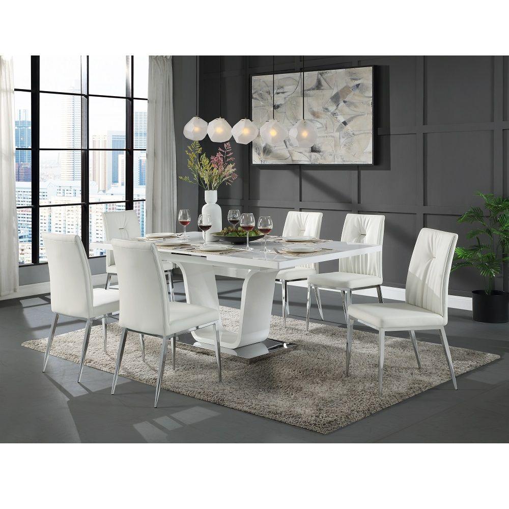 Contemporary Dining Room Set Kamaile Dining Room Set 7PCS DN02133-T-7PCS DN02133-T-7PCS in Chrome, White, Beige 