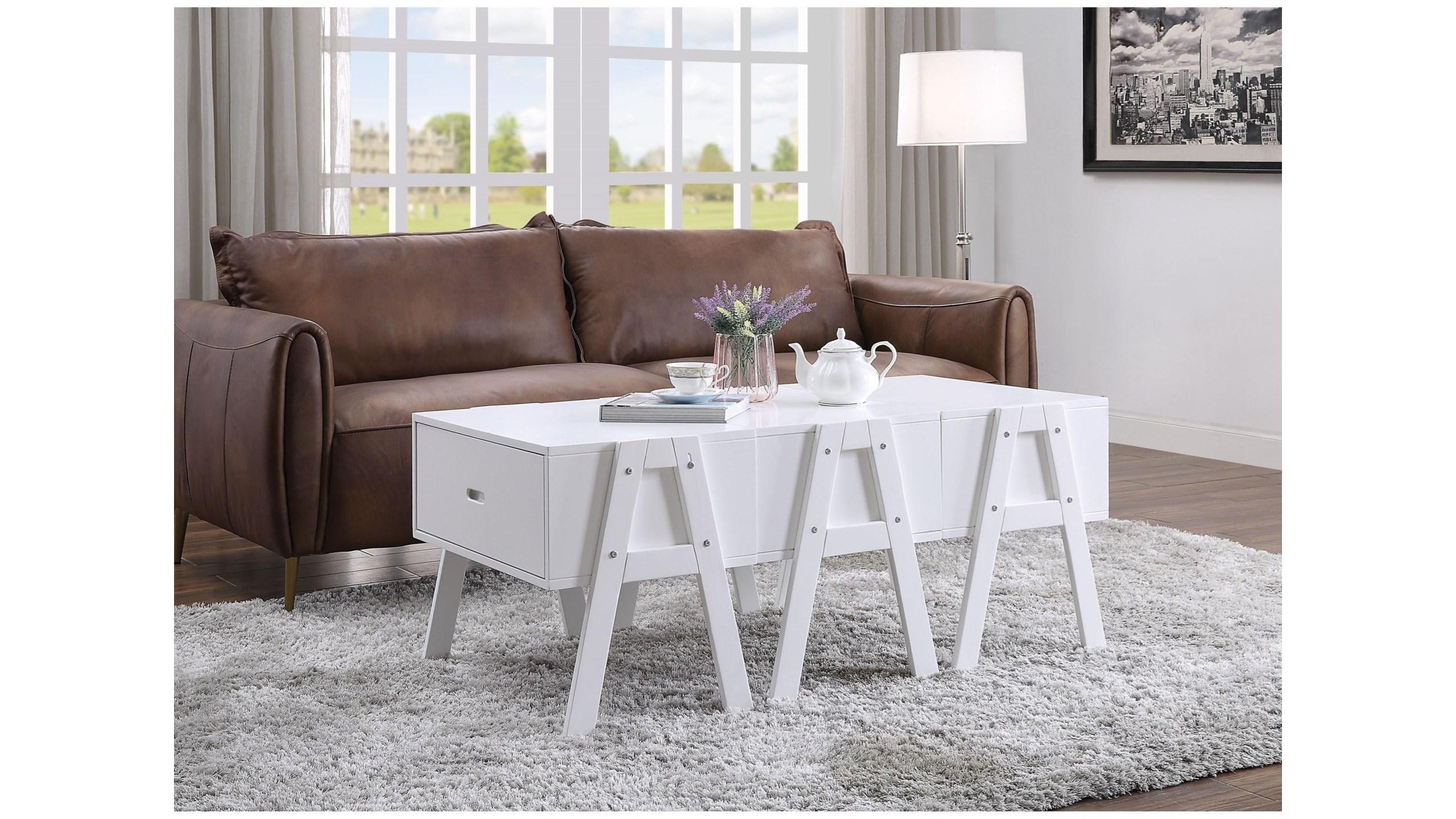 

    
 Shop  Contemporary White Convertible Coffee Table by Acme Lonny 84155

