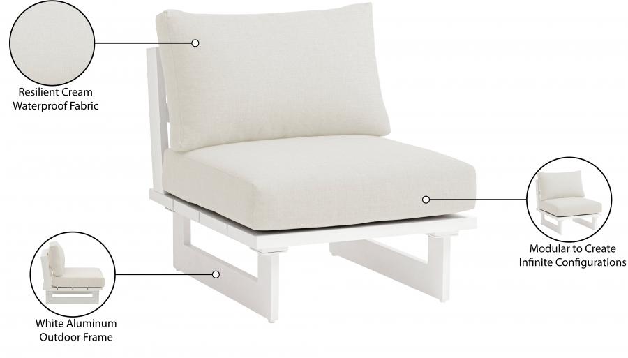 

    
 Shop  Contemporary White/Cream Aluminium Modular Armless Accent Chair Meridian Furniture Maldives 337Cream-Armless
