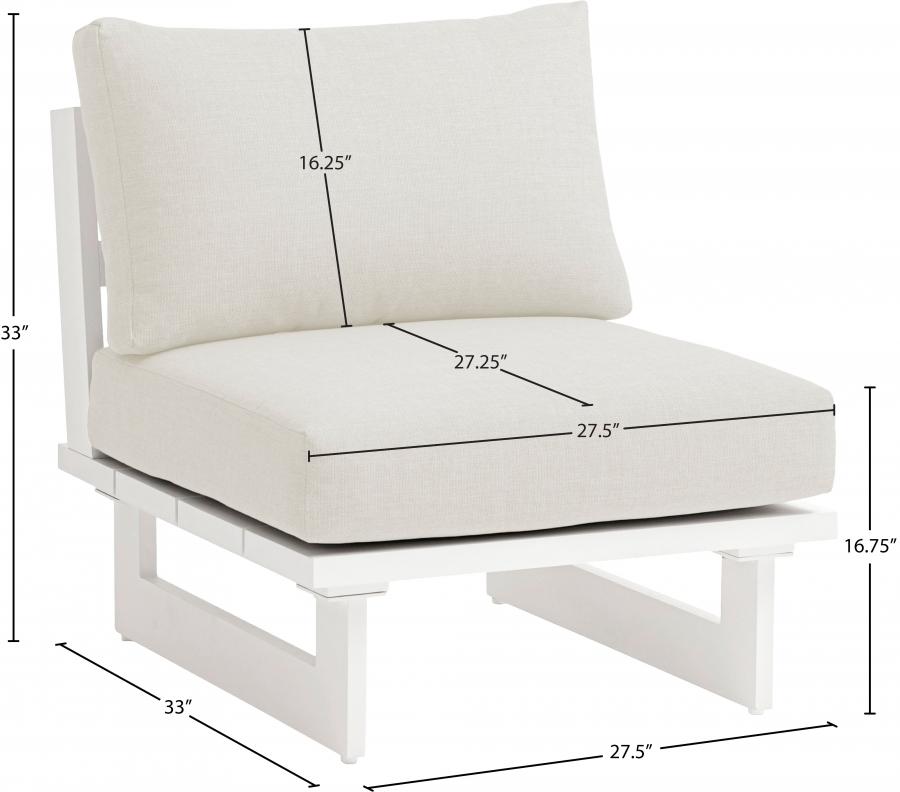 

    
 Photo  Contemporary White/Cream Aluminium Modular Armless Accent Chair Meridian Furniture Maldives 337Cream-Armless
