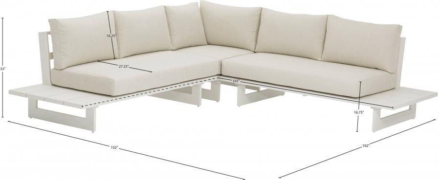 

    
 Photo  Contemporary White/Cream Aluminium Patio Modular Sectional Meridian Furniture Maldives 337Cream-Sectional
