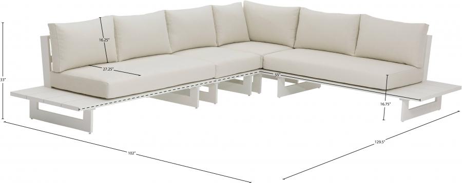 

    
Contemporary White/Cream Aluminium Patio Modular Sectional Sec1A Meridian Furniture Maldives 337Cream-Sec1A
