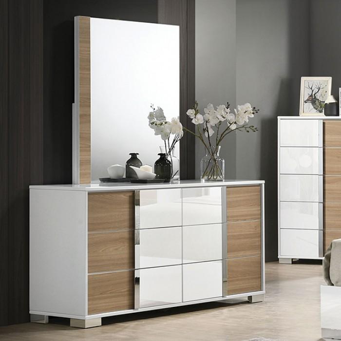 Contemporary Dresser With Mirror ERLANGEN  CM7462WH-D CM7462WH-M CM7462WH-DCM7462WH-C in Natural, White 