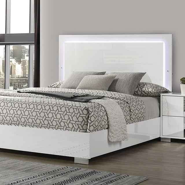 

    
Contemporary White Engineered Wood King Platform Bed Furniture of America Sinistra FM7211WH-EK
