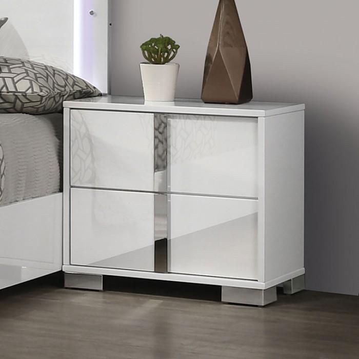 

    
Contemporary White Engineered Wood Nightstand Furniture of America Sinistra FM7211WH-N

