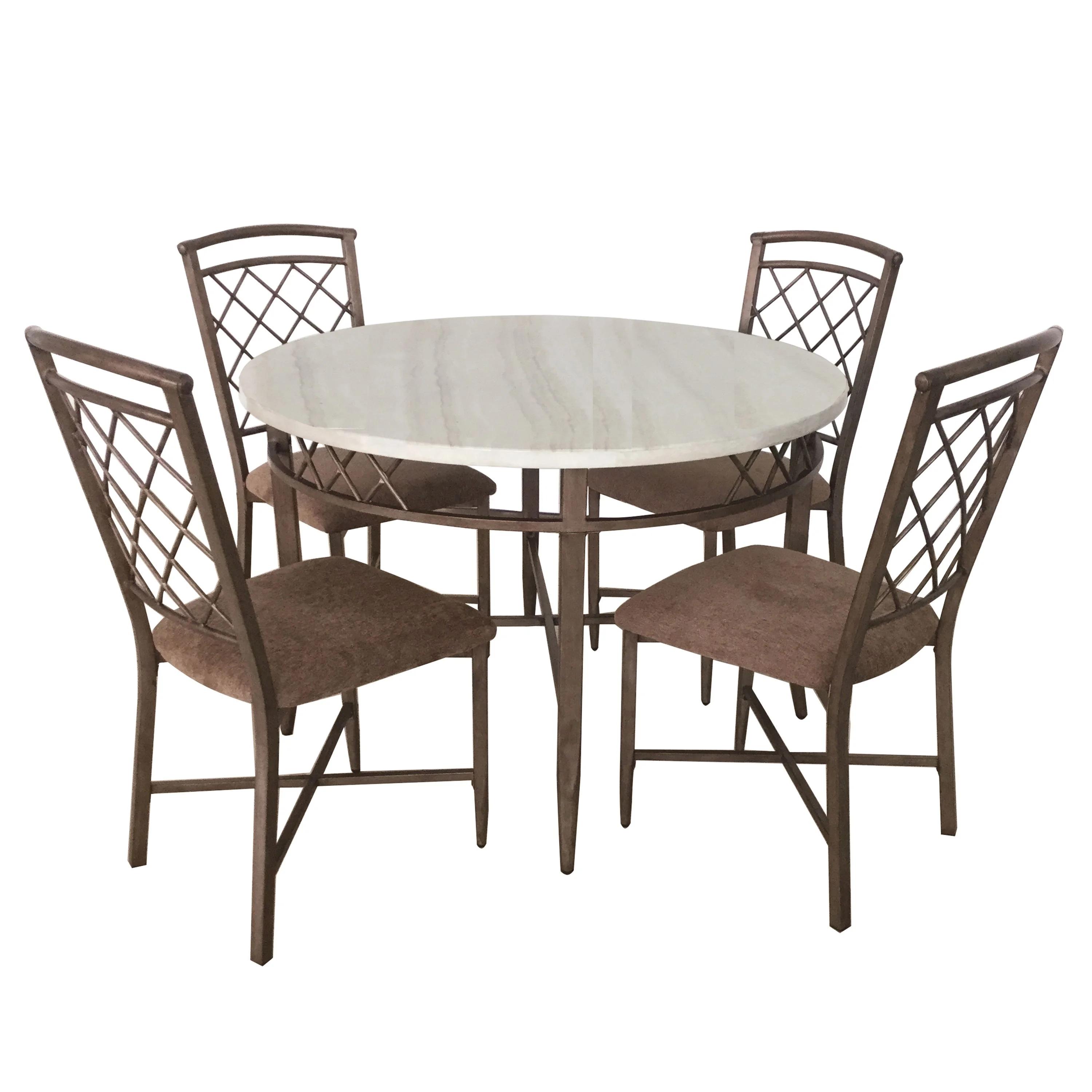 

    
Contemporary White Faux Marble & Antique Dining Room Set by Acme Aldric 73000-5pcs
