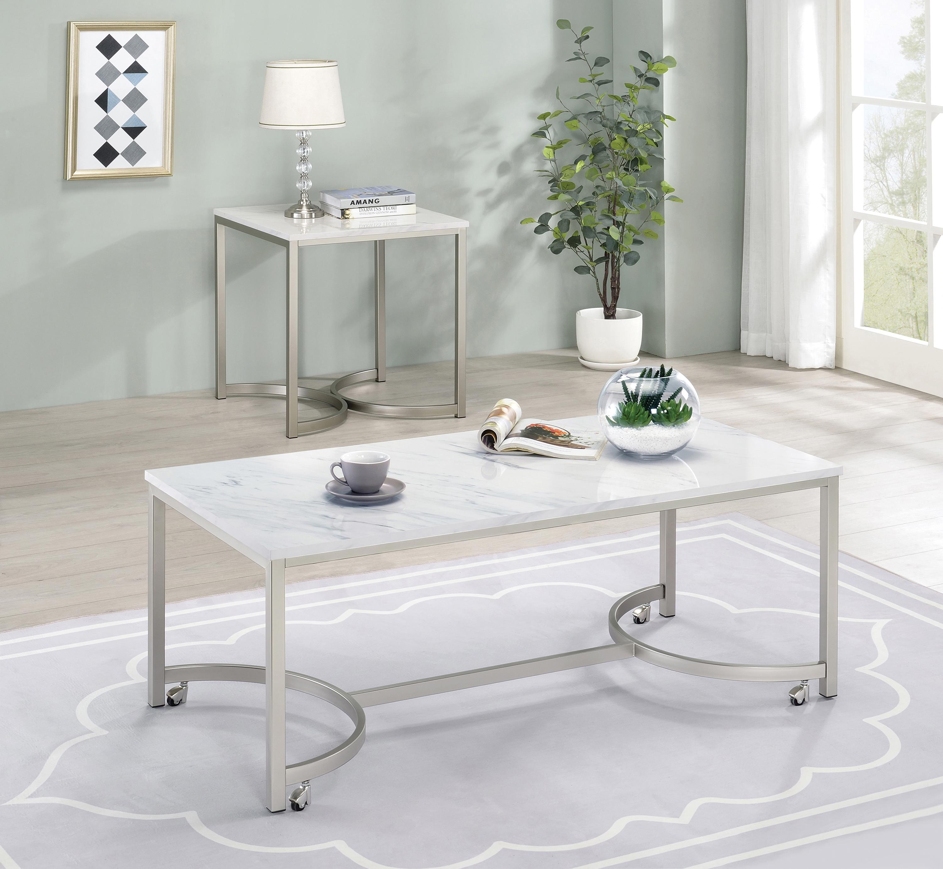 Contemporary Coffee Table Set 721868-S2 721868-S2 in White 