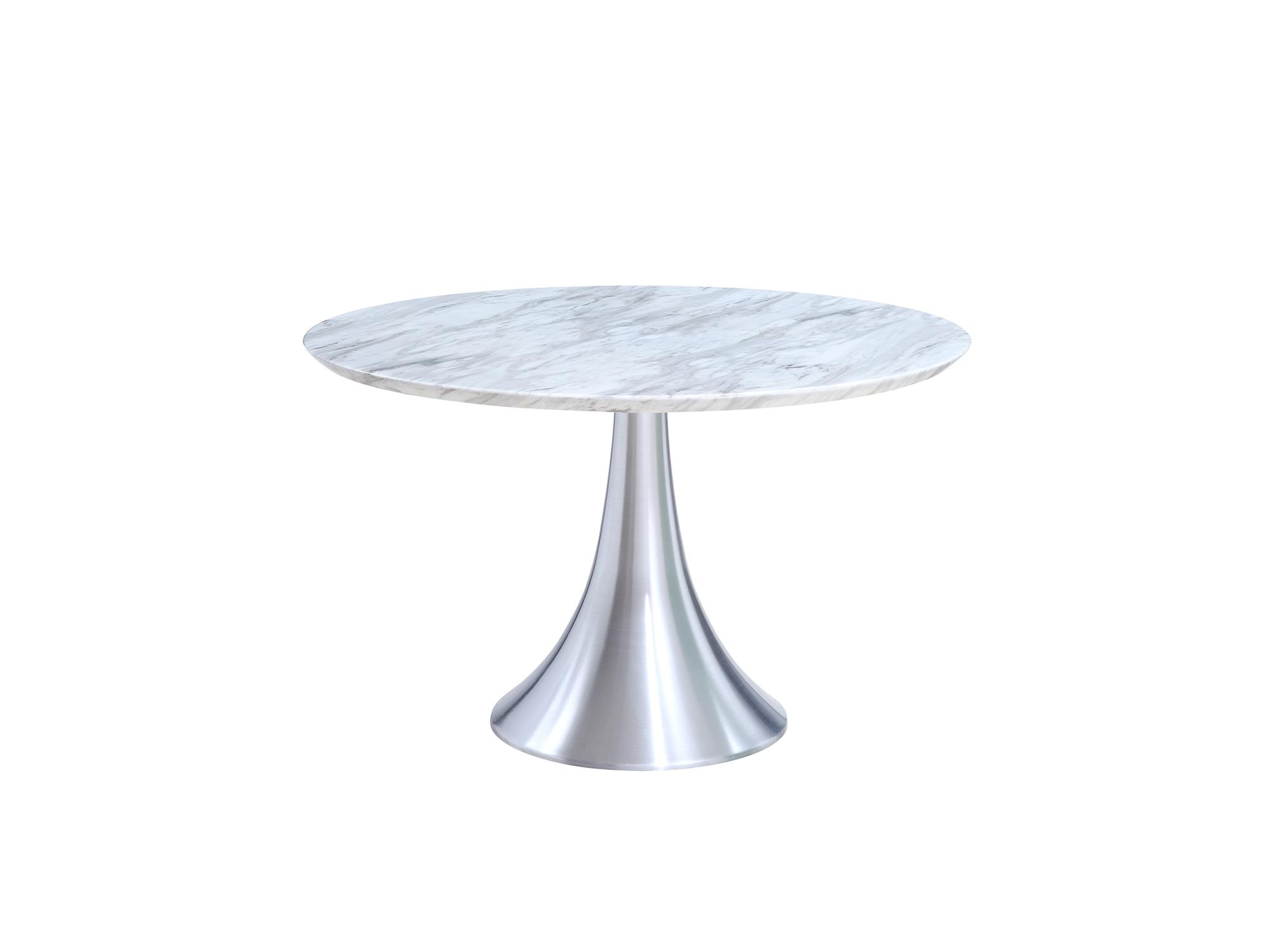 

    
Contemporary White Faux Marble Top Dining Table WhiteLine DT1469-WHT Flow
