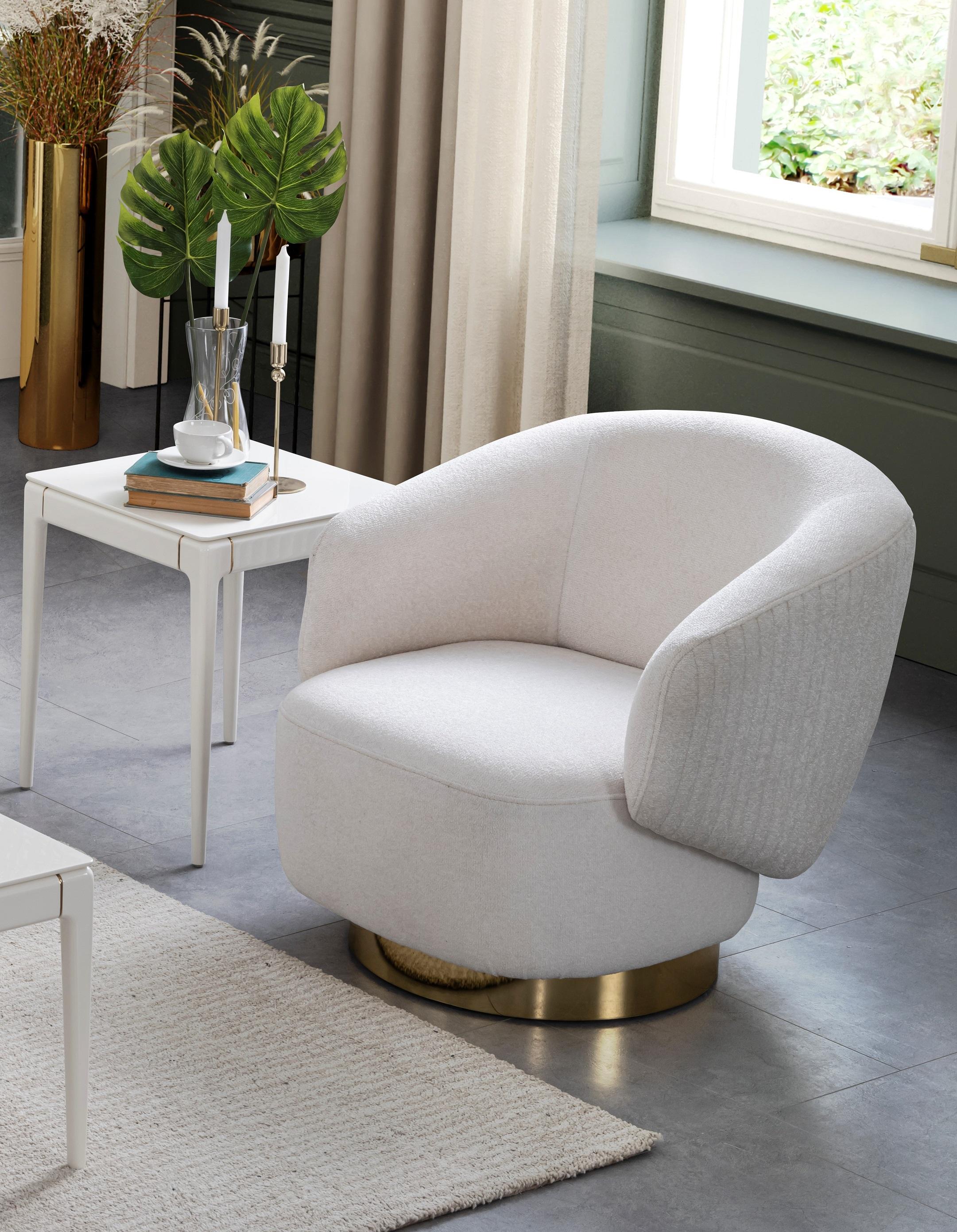 

    
Contemporary White Feathered Fabric Swivel Chair WhiteLine CH1758F-WHT Erzin
