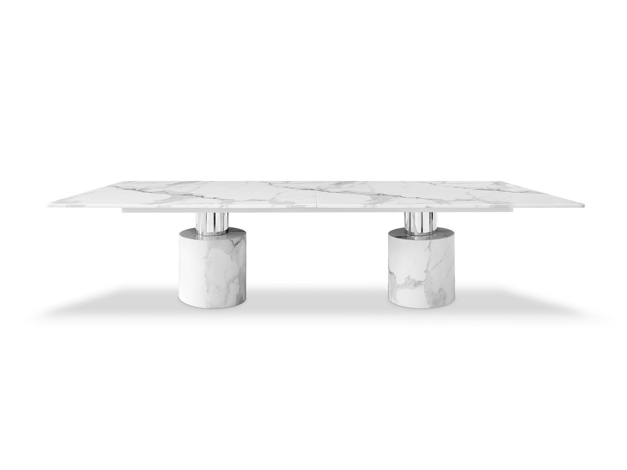 

    
Contemporary White Glossy Marble Top Dining Table WhiteLine DT1640-WHT Geneva
