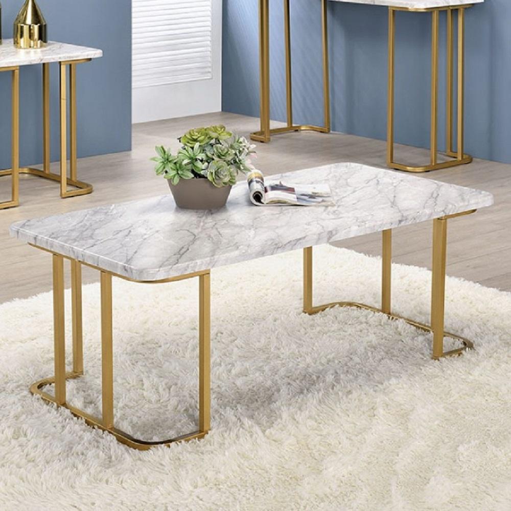 

    
Contemporary White & Gold Faux Marble Top Coffee Table Furniture of America CM4564WH-C Calista
