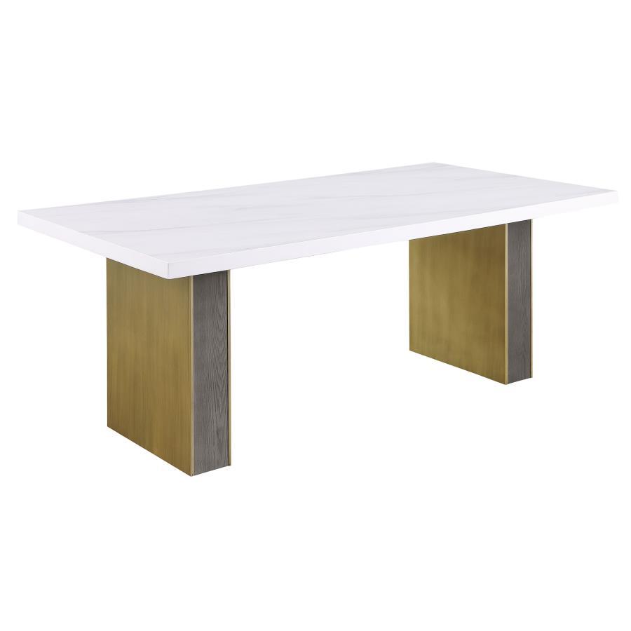 

    
Contemporary White/Gold Wood Dining Table Coaster Carla 106651
