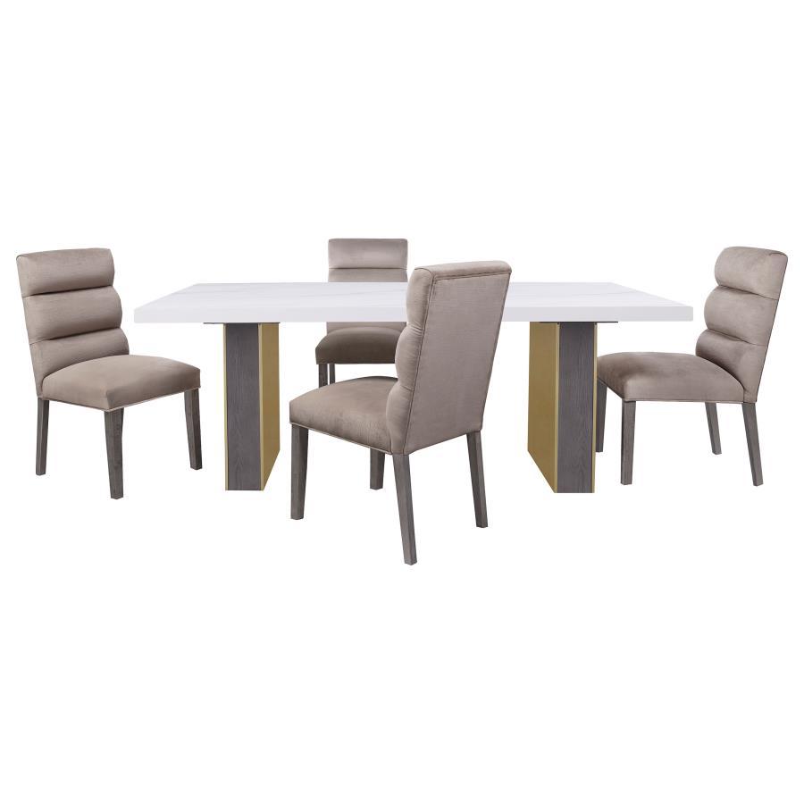 

    
Contemporary White/Gold Wood Dining Table Set 5PCS Coaster Carla 106651
