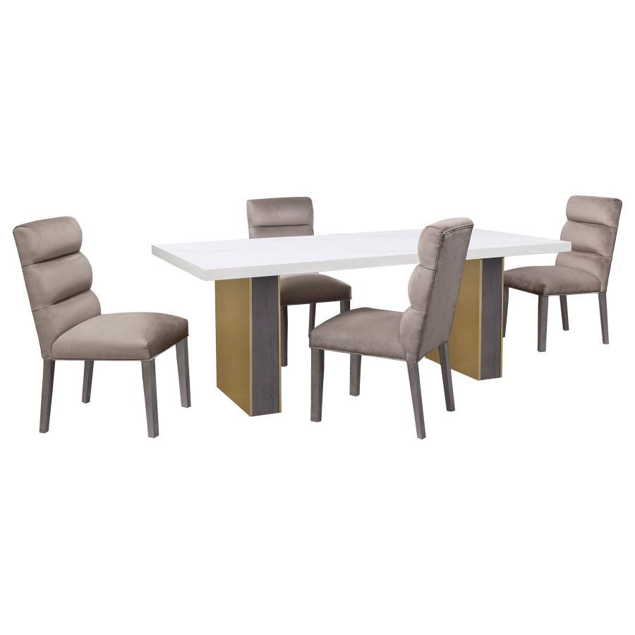 

    
Coaster Carla Dining Table Set 5PCS 106651-DT-5PCS Dining Table Set Ash/Marble/White/Gray/Gold 106651-DT-5PCS
