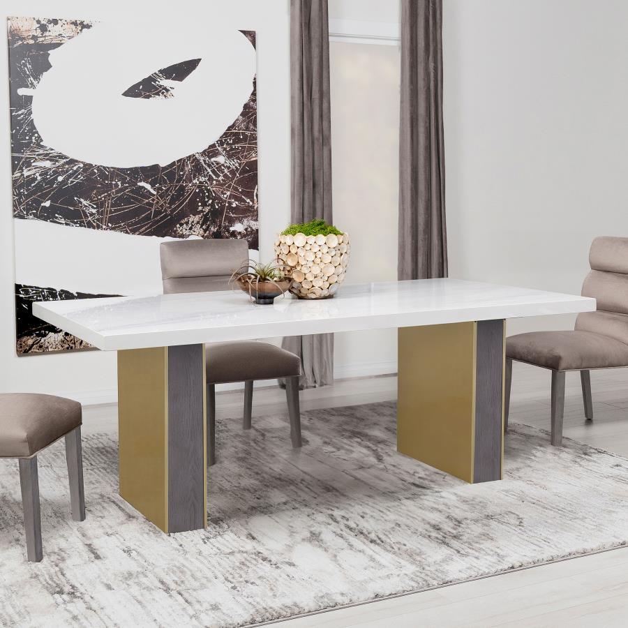 Contemporary, Modern Dining Table Set Carla Dining Table Set 5PCS 106651-T-5PCS 106651-T-5PCS in Marble, Stone, White, Gray, Gold Fabric