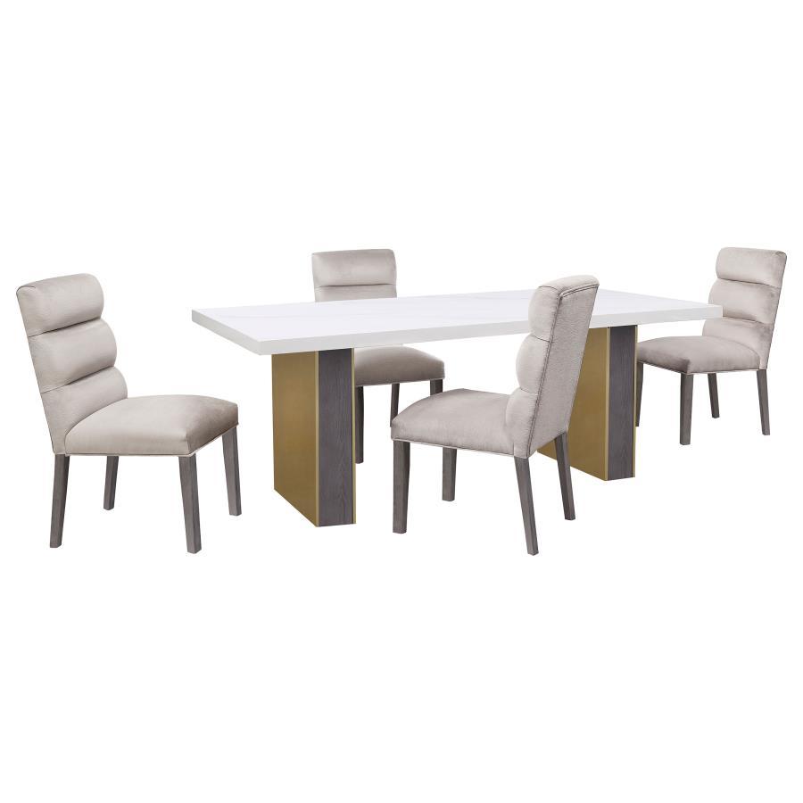 

    
Contemporary White/Gold Wood Dining Table Set 5PCS Coaster Carla 106651
