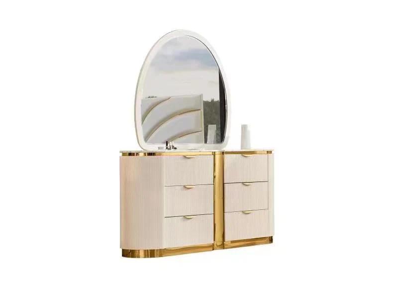 

    
Modern Creamy Finish with Chrome Trim Dresser With Mirror 2Pcs McFerran B1001
