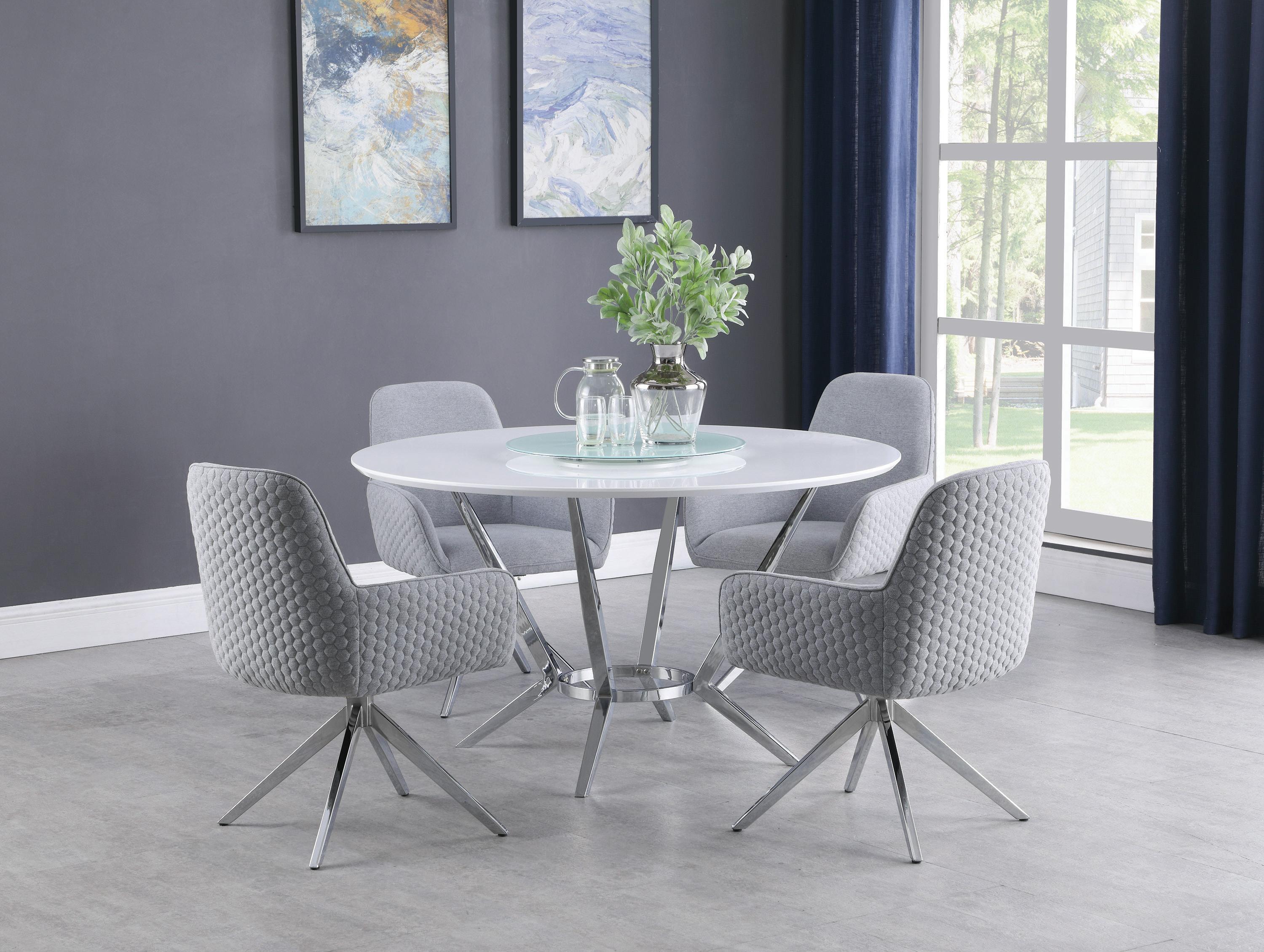 

    
Contemporary White & Gray Metal Dining Room Set 5pcs Coaster 110321-S5 Abby
