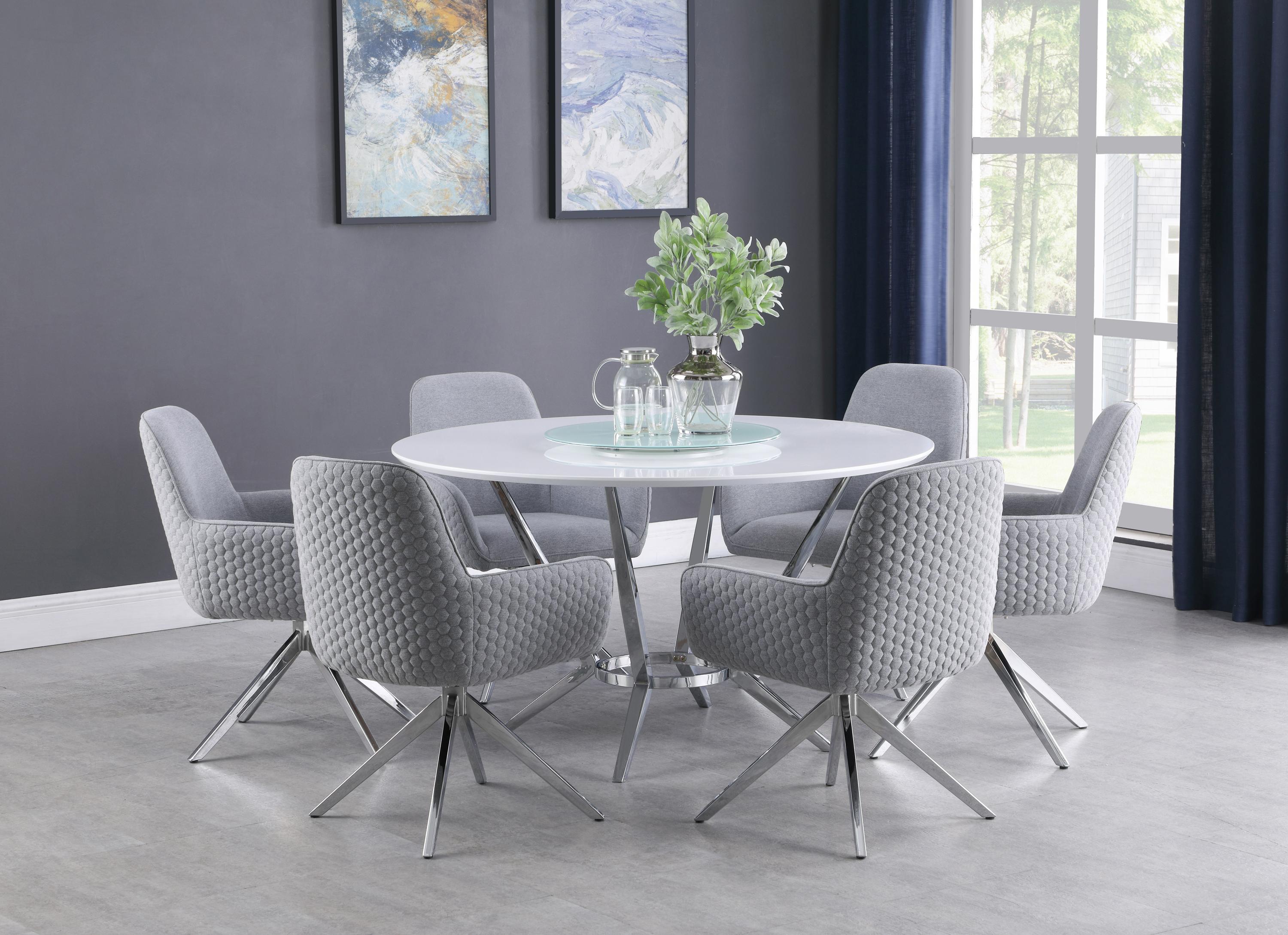 

    
Contemporary White & Gray Metal Dining Room Set 7pcs Coaster 110321-S7 Abby
