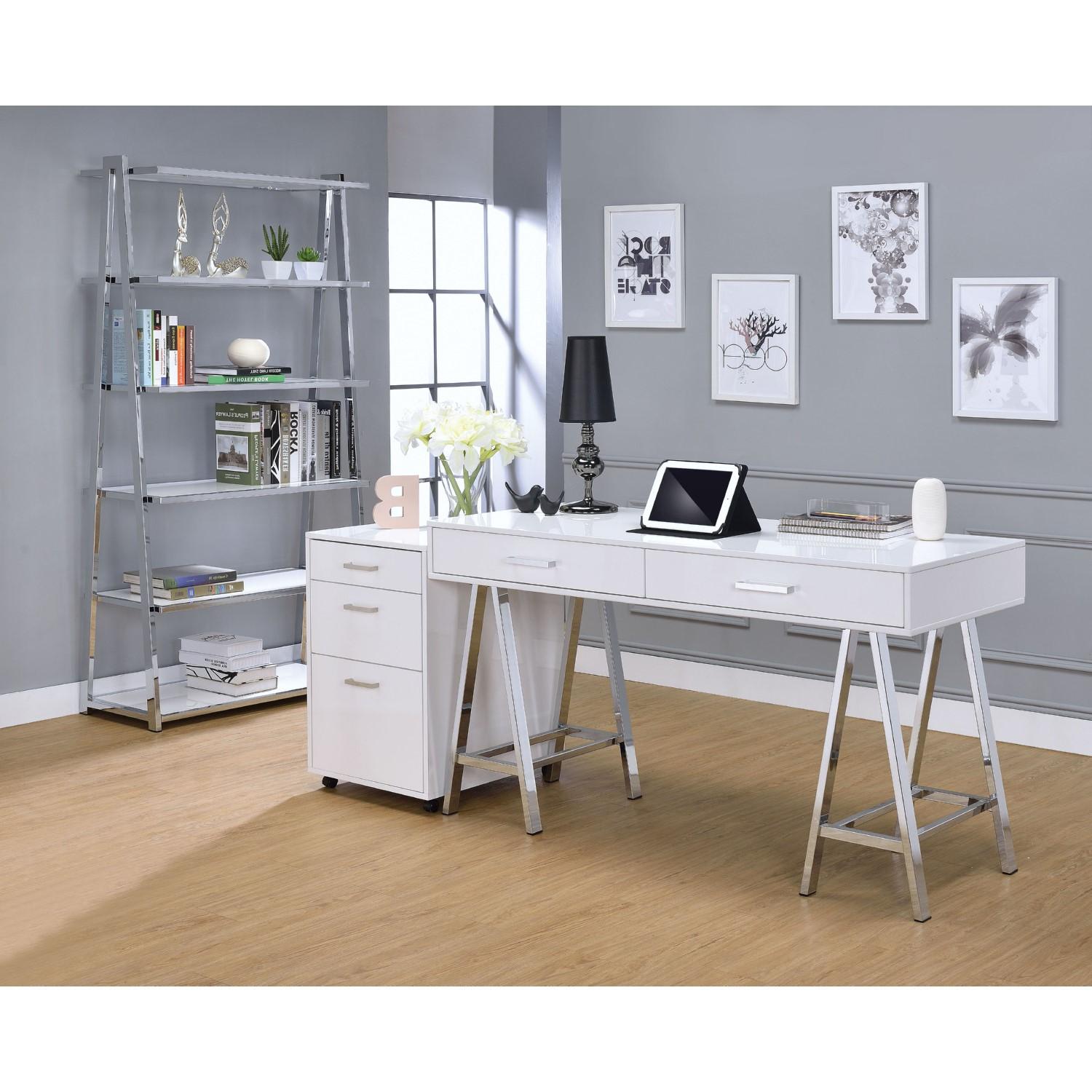 

    
Contemporary White High Gloss & Chrome Office Set WITH USB by Acme 93047-3pcs Coleen
