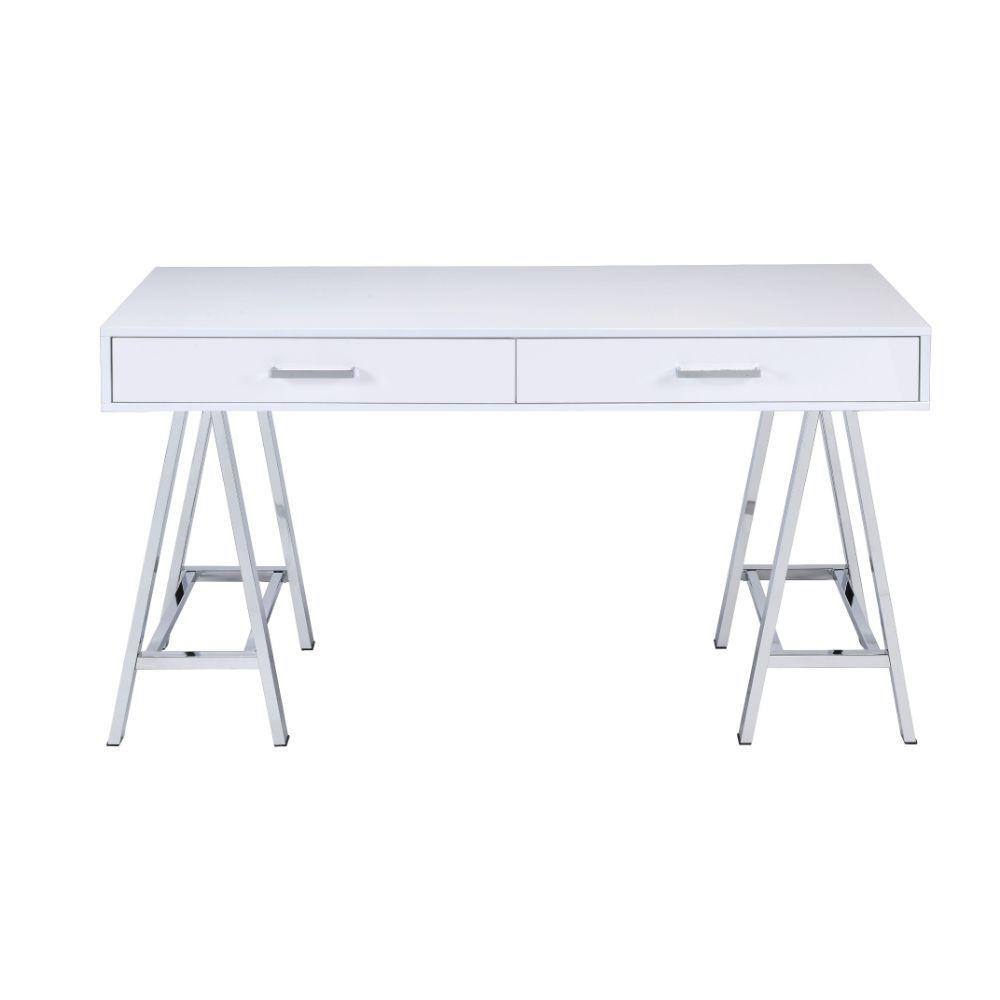 

    
Contemporary White High Gloss & Chrome Office Set WITH USB by Acme 93047-3pcs Coleen
