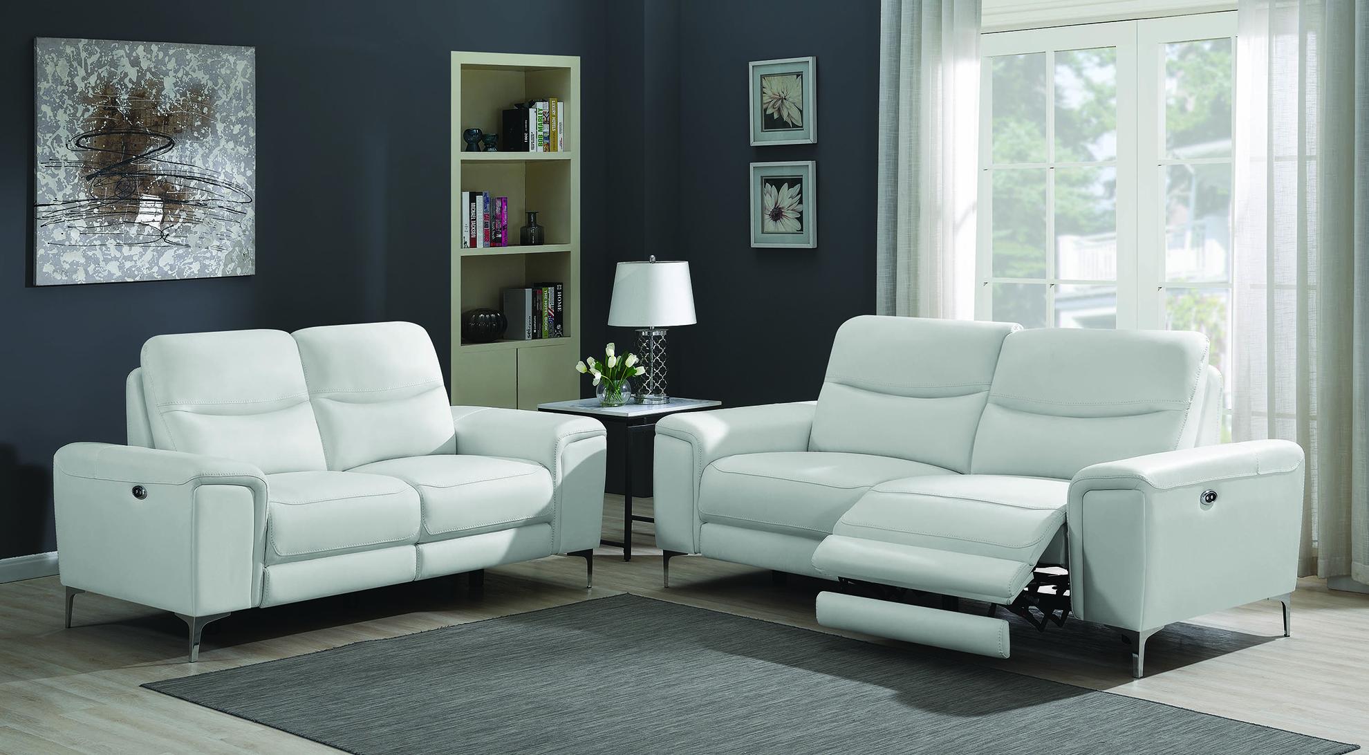 Contemporary Power Sofa Set 603394P-S2 Largo 603394P-S2 in White Leather
