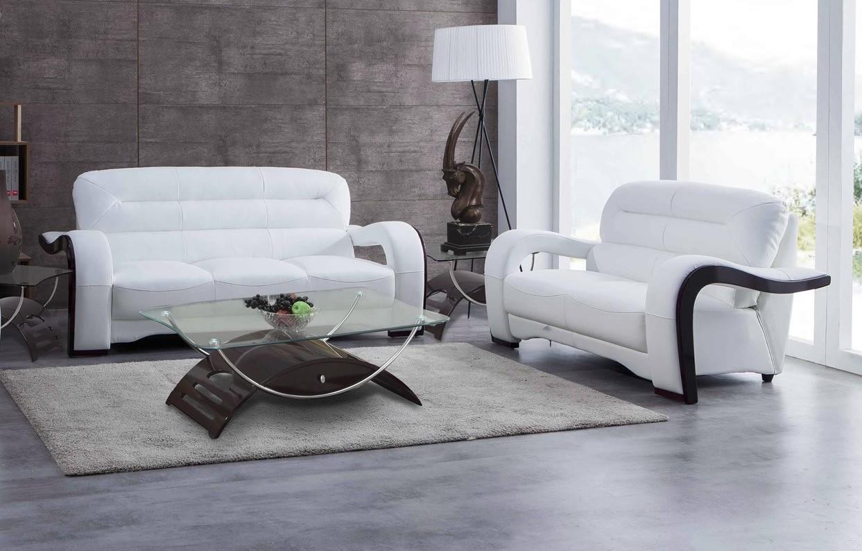 Contemporary Sofa and Loveseat Set U992 U992 WHITE-Set-2 in White Leather Match
