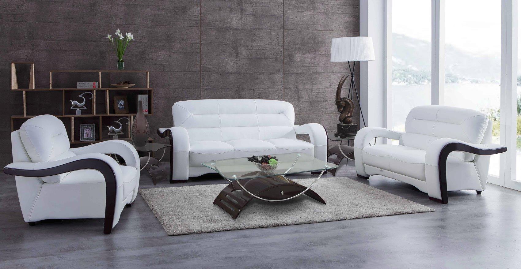 Contemporary Sofa Loveseat and Chair Set U992 U992 WHITE-Set-3 in White Leather Match