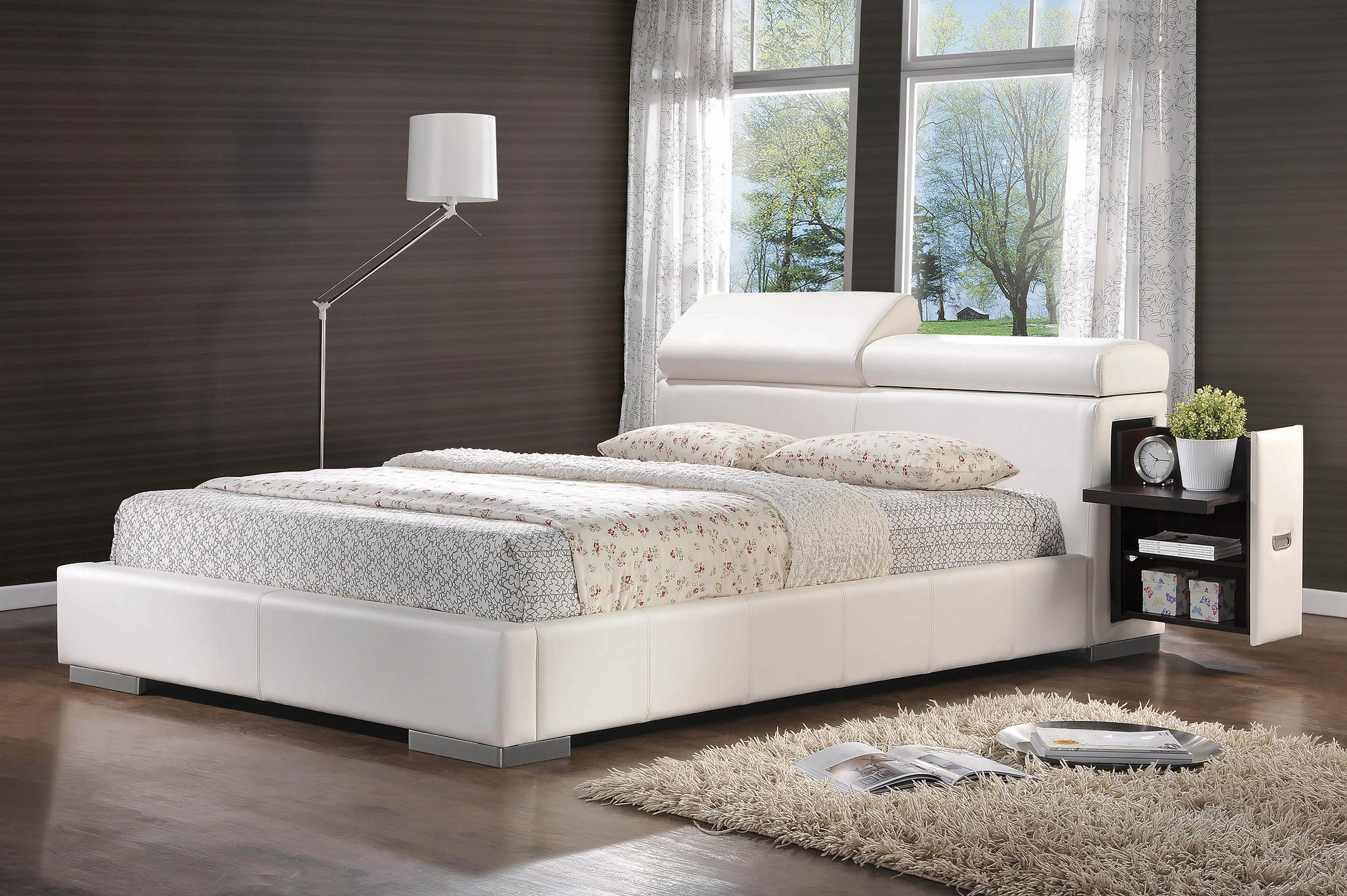 Contemporary Platform Bed Maxine 300379KE in White Leather