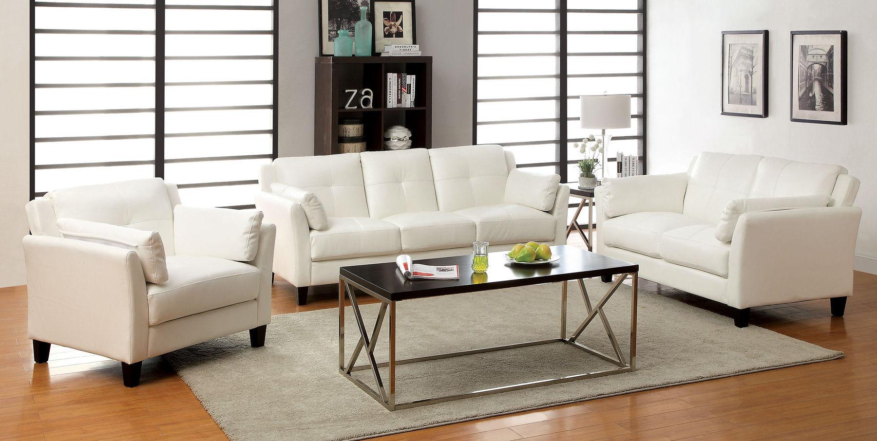 

    
Contemporary White Leatherette Living Room Set 3pcs Furniture of America Pierre
