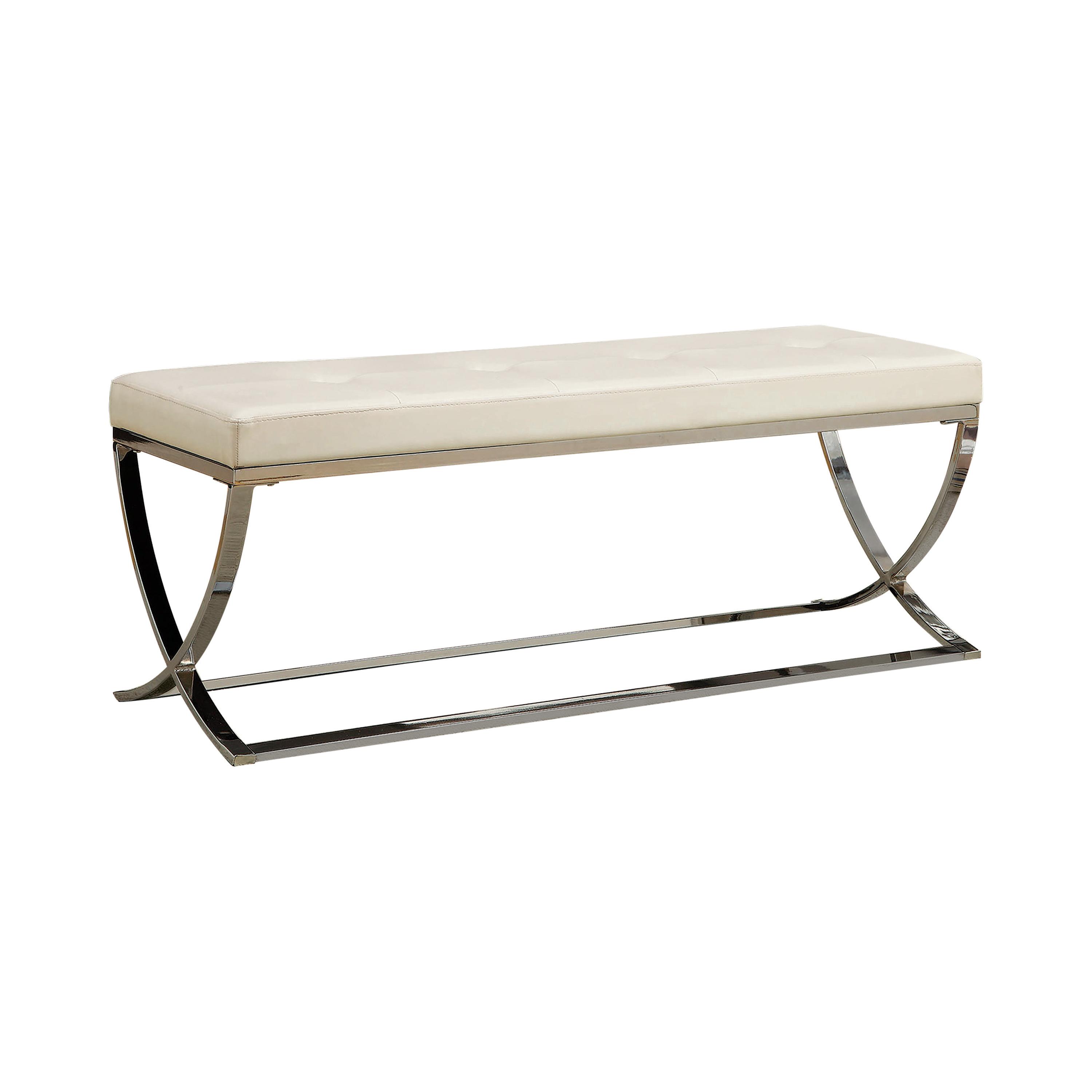 

    
Contemporary White Leatherette & Steel Bench Coaster 501157
