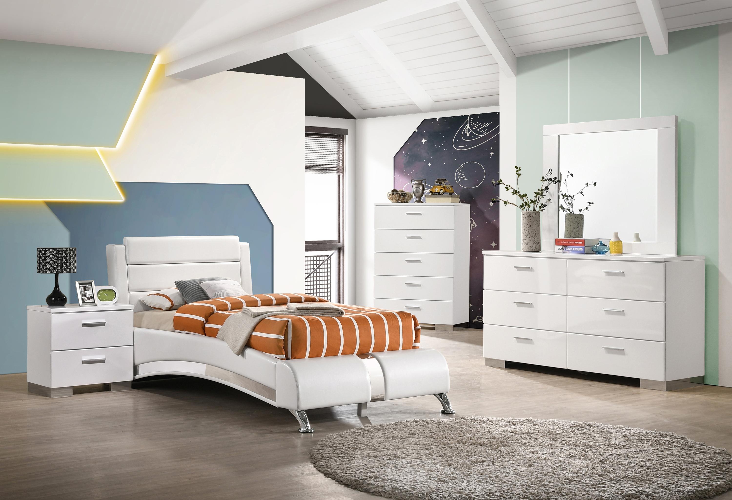 

    
Contemporary White Leatherette Twin Bedroom Set 5pcs Coaster 300345T-S5 Jeremaine
