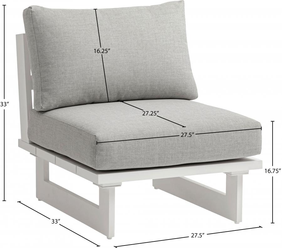 

    
 Shop  Contemporary White/Light Grey Aluminium Modular Armless Accent Chair Meridian Furniture Maldives 337Grey-Armless

