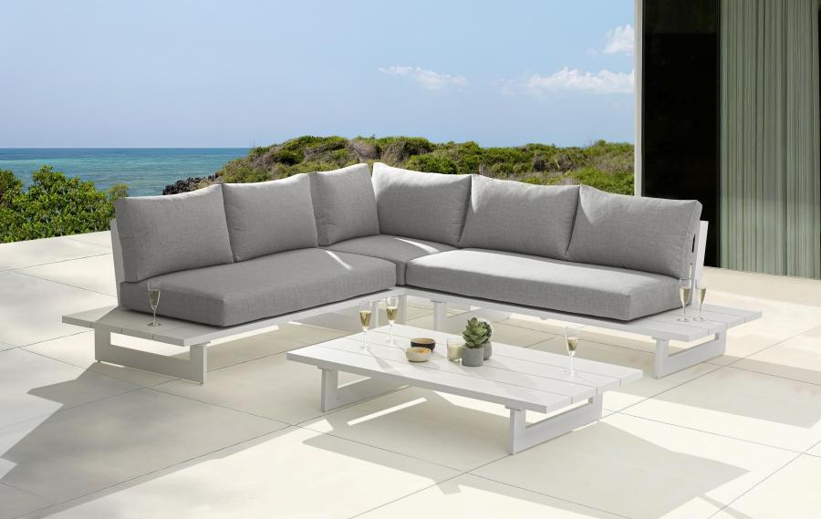 

    
Contemporary White/Light Grey Aluminium Patio Modular Sectional Meridian Furniture Maldives 337Grey-Sectional
